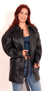 A30 Ladies Leather Carcoat with Hood