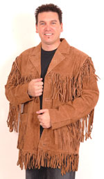mens split suede fringe leather jacket with buttons