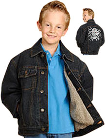 Kids Denim Jacket with Buttons and Skull Embroidery on back