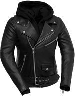 LB185 Women Classic Motorcycle Lambskin Jacket with Full Belt and Removable Hoodie