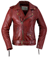 LC1082 Blood Red Cowhide Ladies Vintage Traditional Motorcycle Jacket with Half Belt Front View