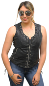 LV2682 Ladies Leather Vest with Metal Eyelets and Ajustable Side Laces Front View 2
