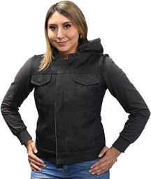LVDM516 Ladies Denim Club Vest with Zipper and Removable Hoodie