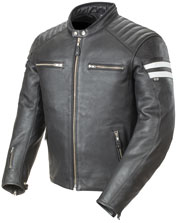 C92 Classic Mens Black Leather Scooter Jacket with Racing Stripes