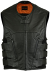 V007 Men’s Black Leather Tactical SWAT Style Vest with Velcro Straps Front View