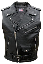 V2012 Mens Leather Vest Biker Jacket Style with Crossover Collar