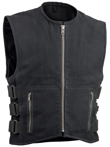 V660CV Men’s Black Canvas Motorcycle Racing Vest with Velcro Straps Larger View